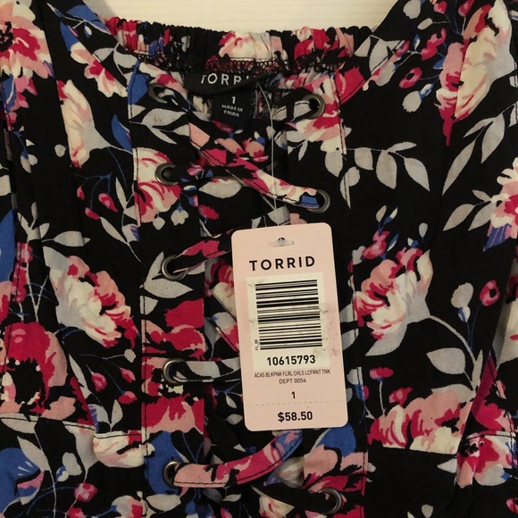 Torrid Black Floral Challis Lace-Up Dress, NWT - Picture 5 of 11
